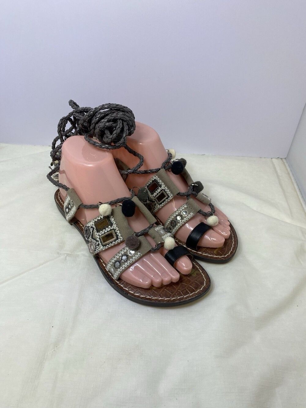 Sam Edelman Gray Gretchen Embellished Wrap Boho Gladiator Sandals Size 7
